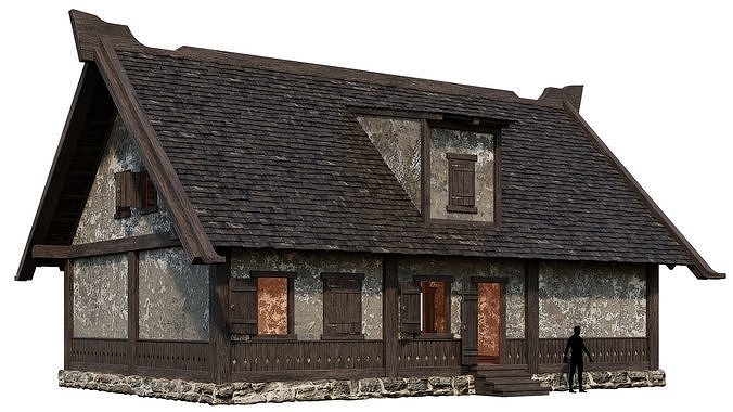 4 Old Medieval Houses Building Pack 4K Tex GameReady 93 to 96 Low-poly 3D model 6