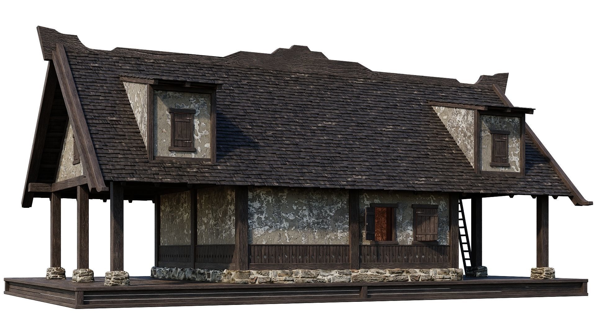 4 Old Medieval Houses Building Pack 4K Tex GameReady 93 to 96 Low-poly 3D model_46