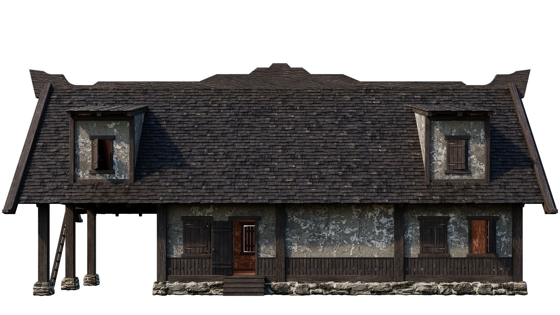 4 Old Medieval Houses Building Pack 4K Tex GameReady 93 to 96 Low-poly 3D model_26