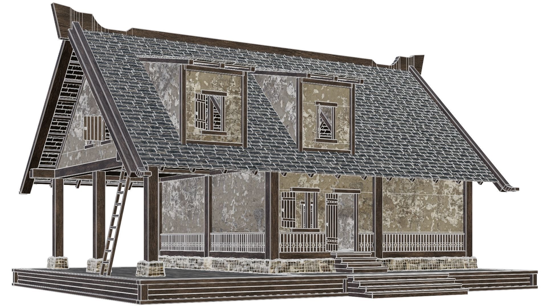 4 Old Medieval Houses Building Pack 4K Tex GameReady 93 to 96 Low-poly 3D model_33