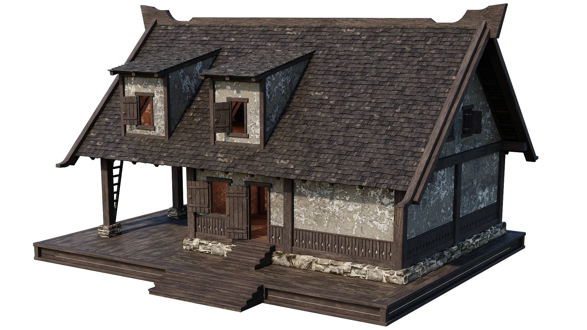 4 Old Medieval Houses Building Pack 4K Tex GameReady 93 to 96 Low-poly 3D model_40