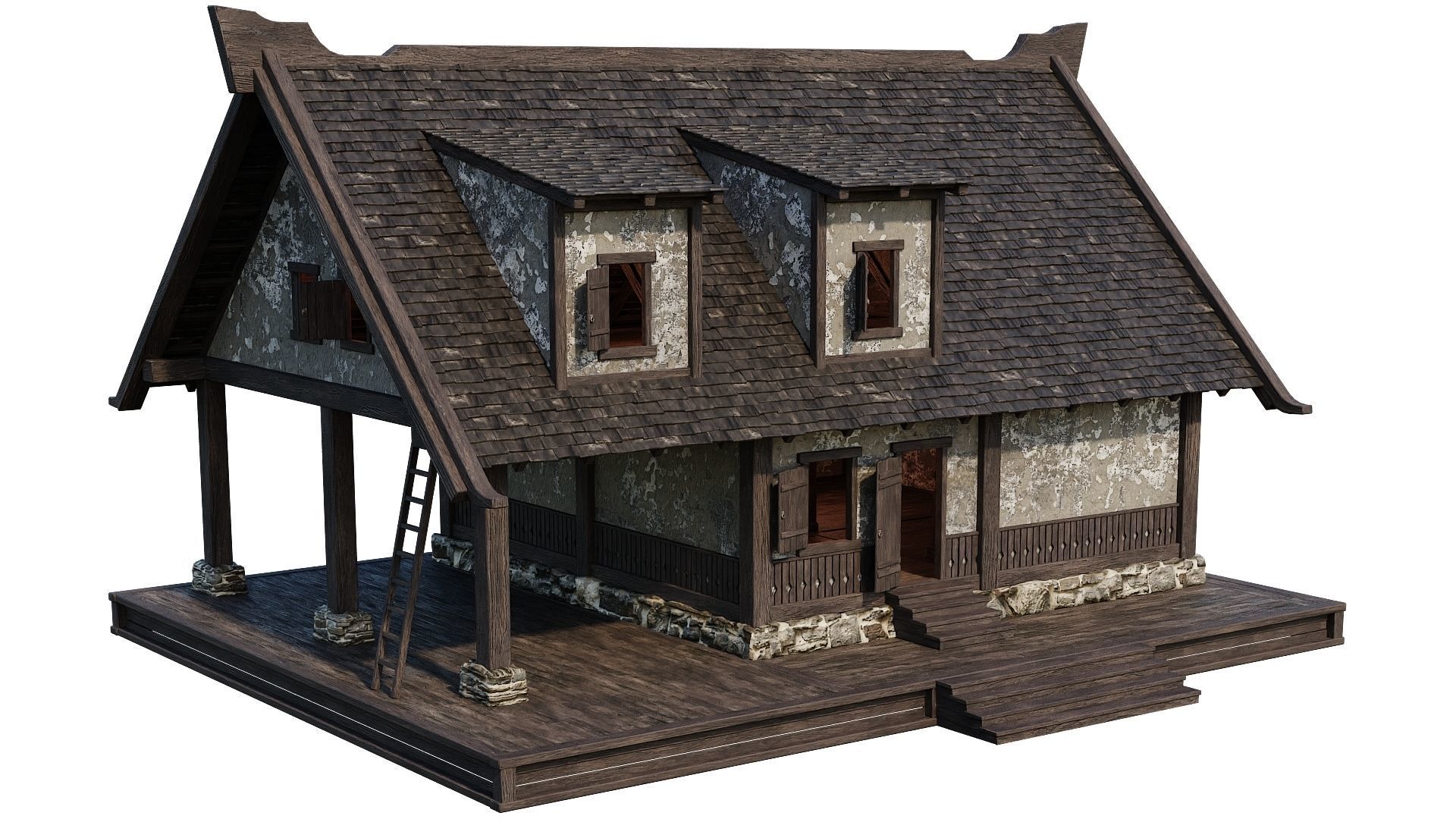 4 Old Medieval Houses Building Pack 4K Tex GameReady 93 to 96 Low-poly 3D model_39