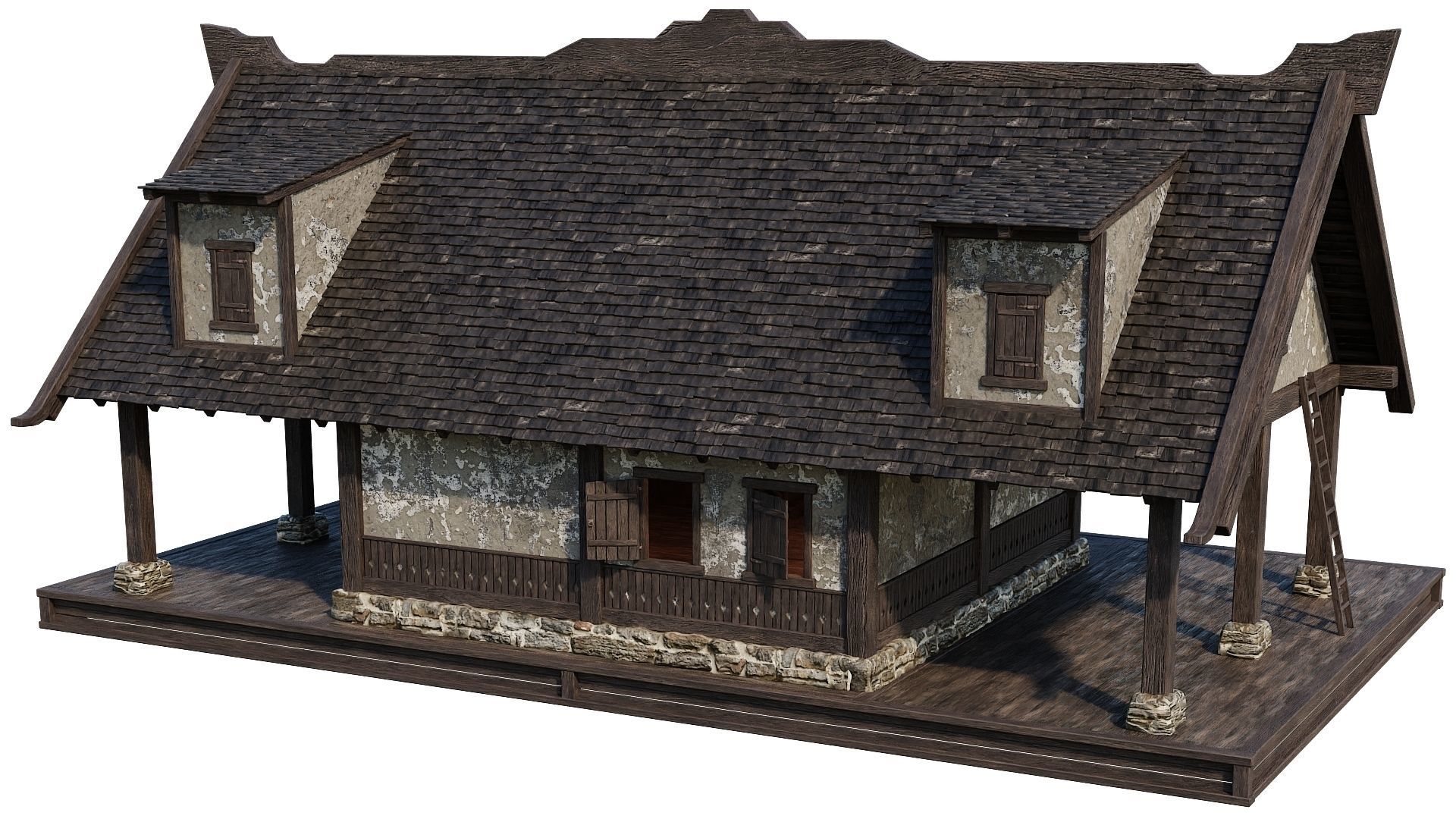 4 Old Medieval Houses Building Pack 4K Tex GameReady 93 to 96 Low-poly 3D model_42
