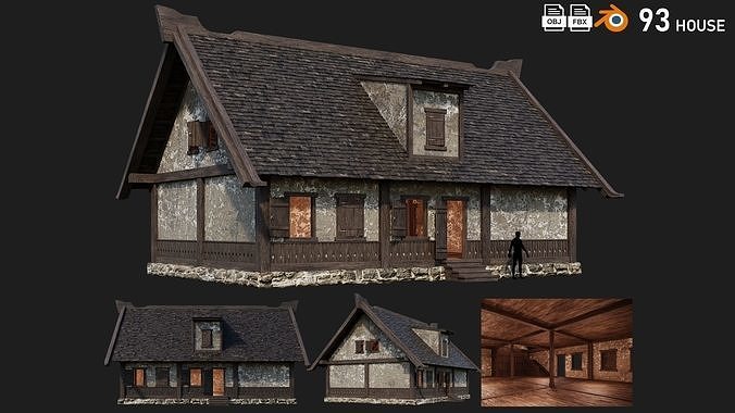 4 Old Medieval Houses Building Pack 4K Tex GameReady 93 to 96 Low-poly 3D model 2