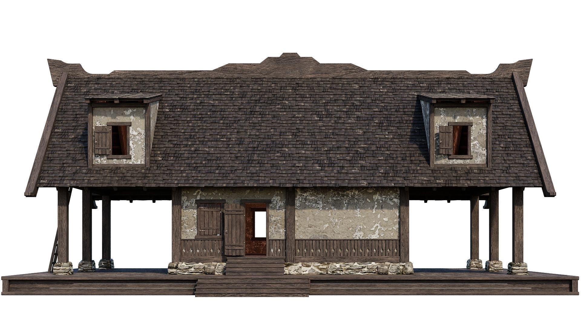 4 Old Medieval Houses Building Pack 4K Tex GameReady 93 to 96 Low-poly 3D model_48
