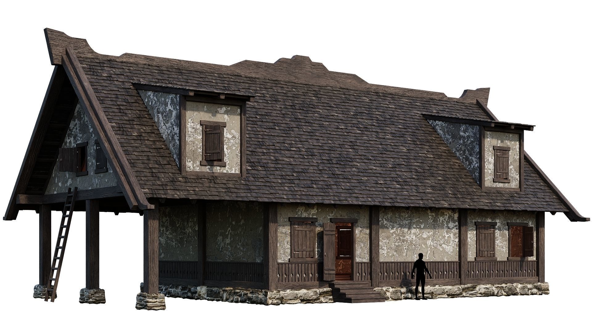 4 Old Medieval Houses Building Pack 4K Tex GameReady 93 to 96 Low-poly 3D model_6