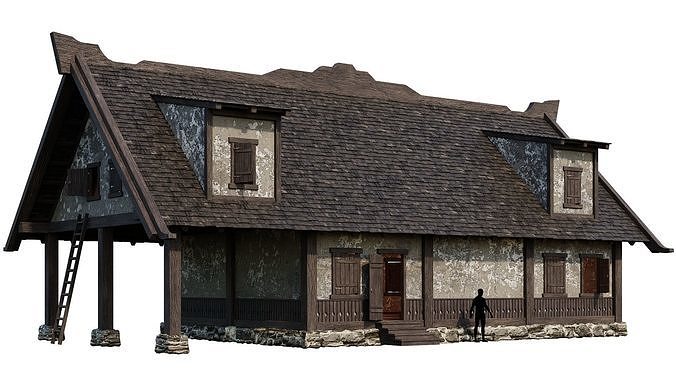 4 Old Medieval Houses Building Pack 4K Tex GameReady 93 to 96 Low-poly 3D model 7