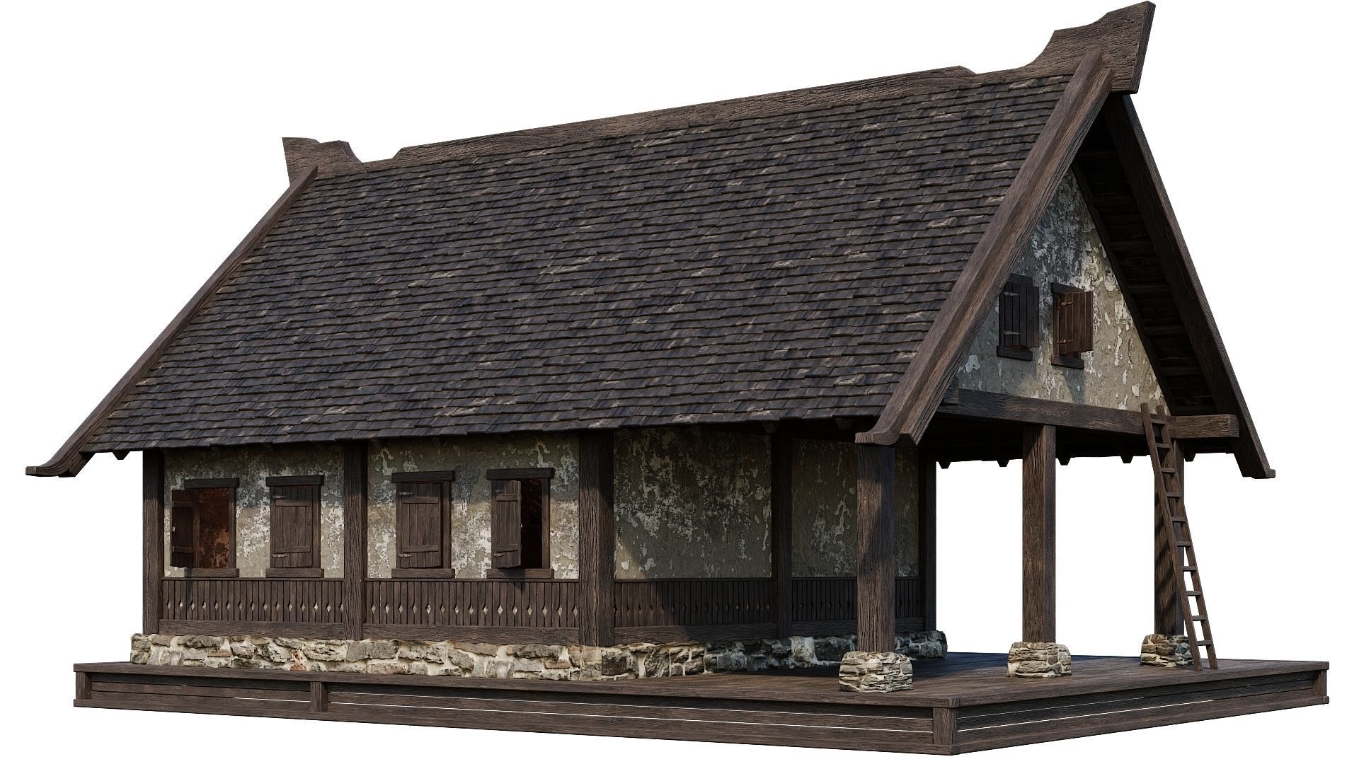 4 Old Medieval Houses Building Pack 4K Tex GameReady 93 to 96 Low-poly 3D model_36