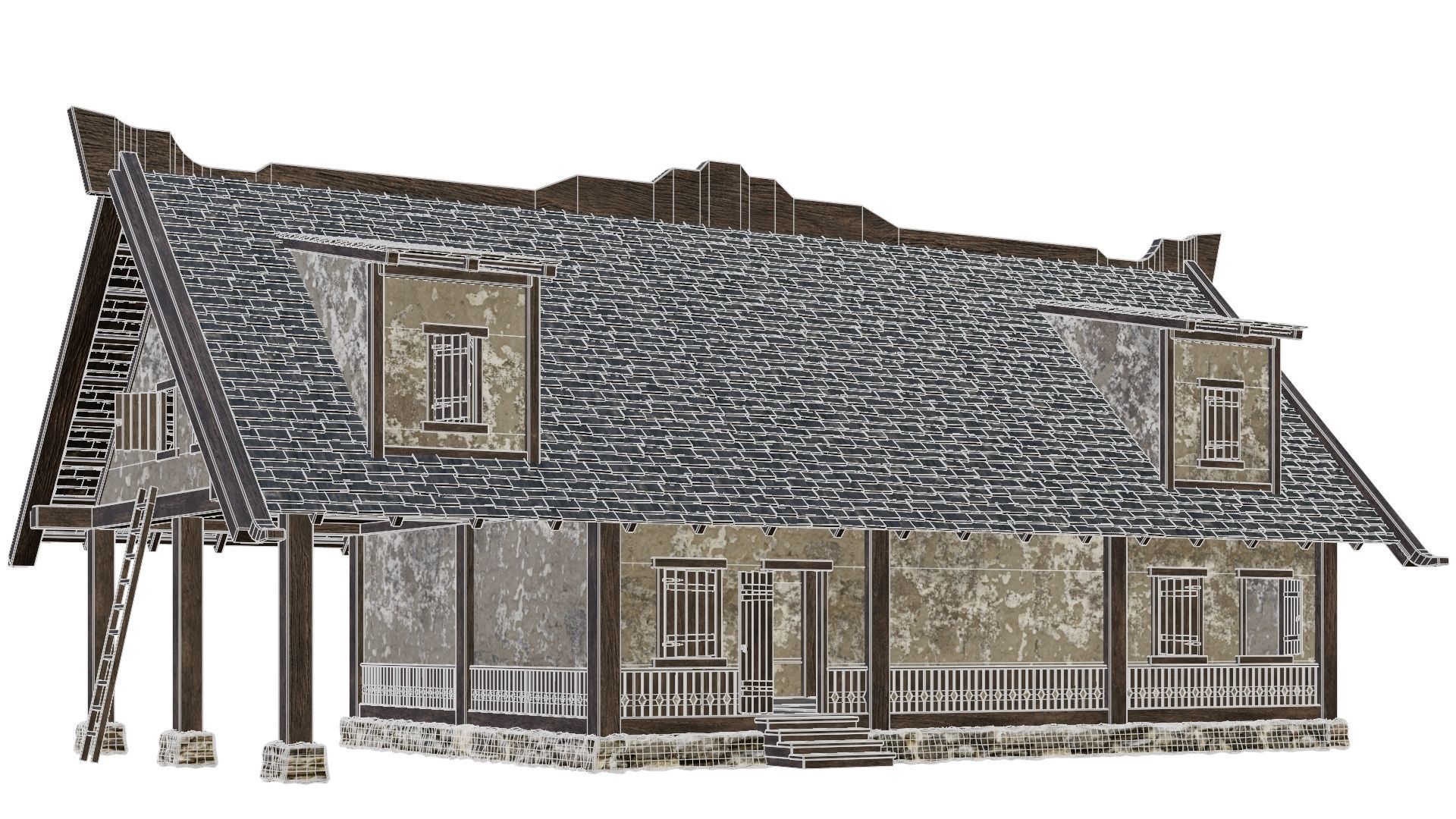 4 Old Medieval Houses Building Pack 4K Tex GameReady 93 to 96 Low-poly 3D model_22