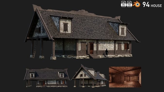4 Old Medieval Houses Building Pack 4K Tex GameReady 93 to 96 Low-poly 3D model 3