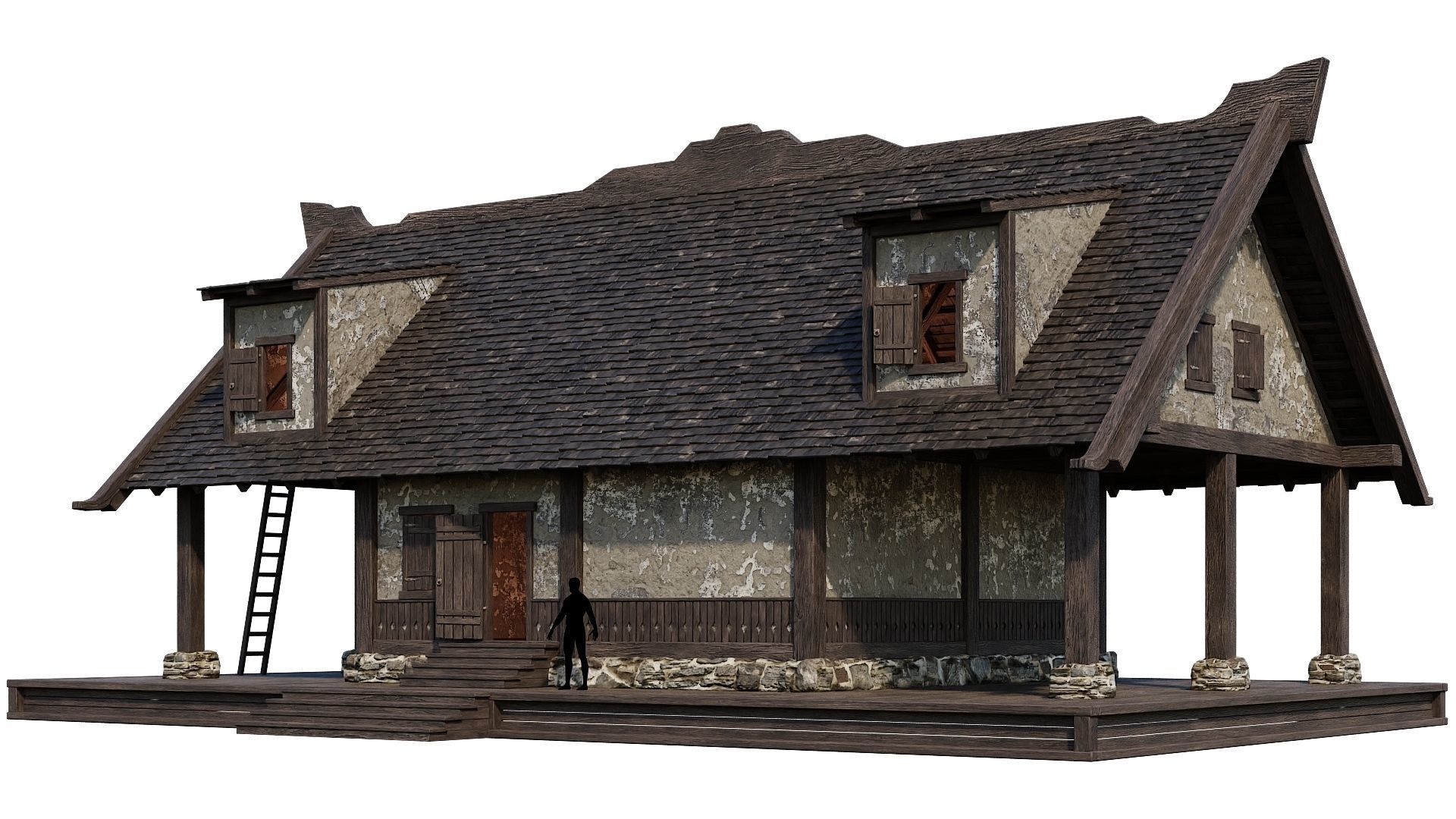 4 Old Medieval Houses Building Pack 4K Tex GameReady 93 to 96 Low-poly 3D model_45