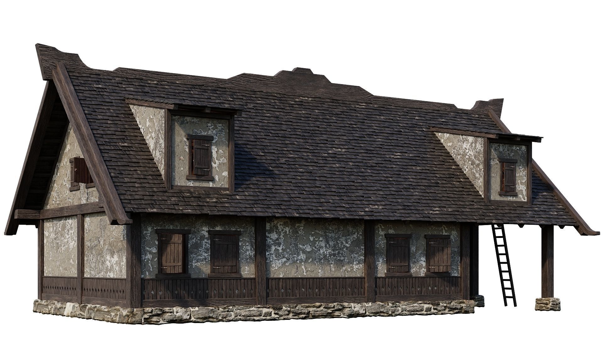 4 Old Medieval Houses Building Pack 4K Tex GameReady 93 to 96 Low-poly 3D model_24