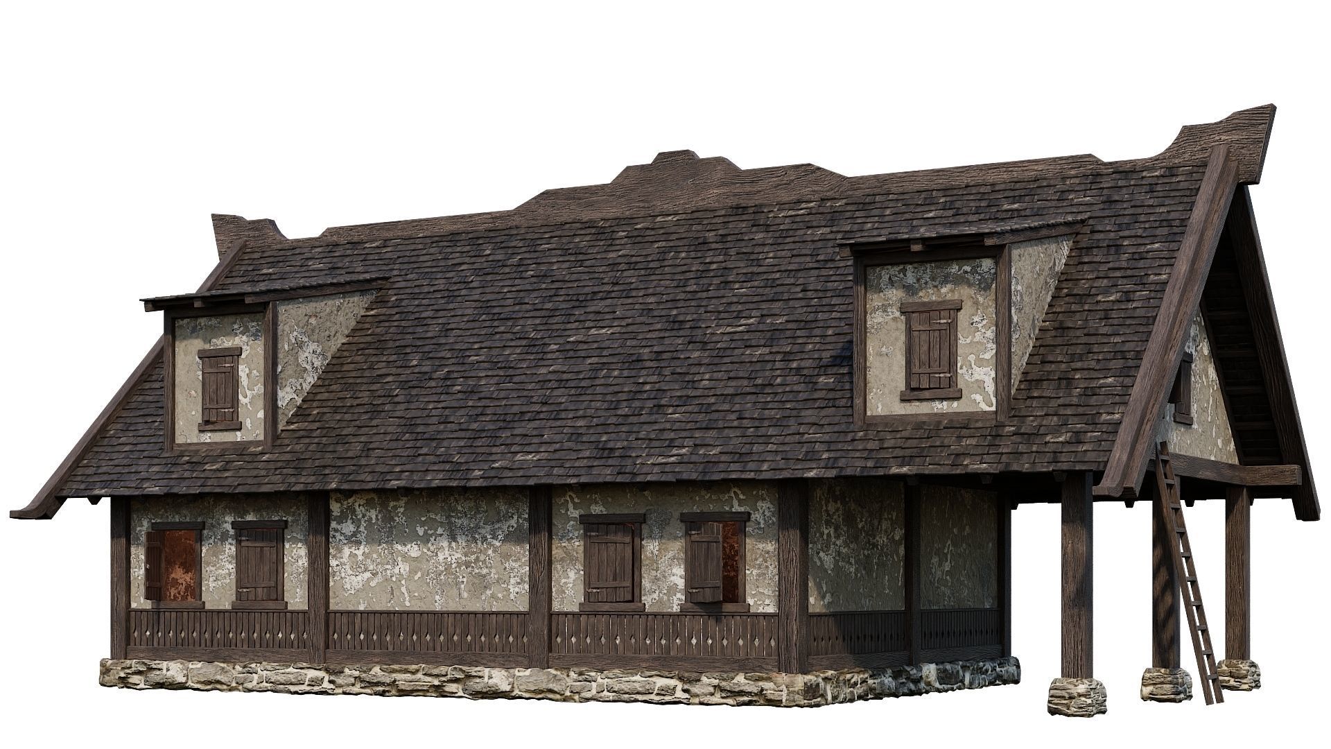 4 Old Medieval Houses Building Pack 4K Tex GameReady 93 to 96 Low-poly 3D model_25
