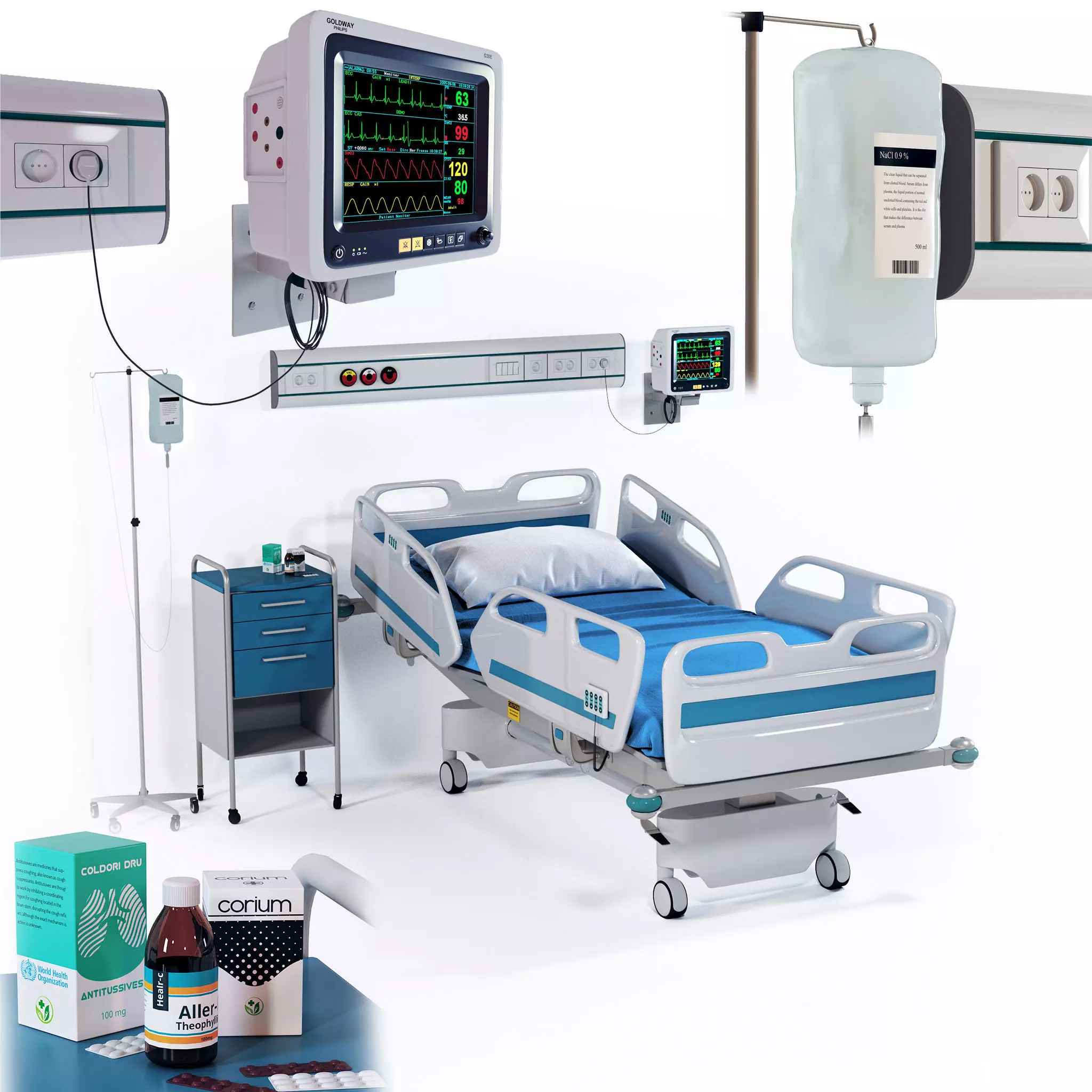 hospital patient electrical bed 3D model