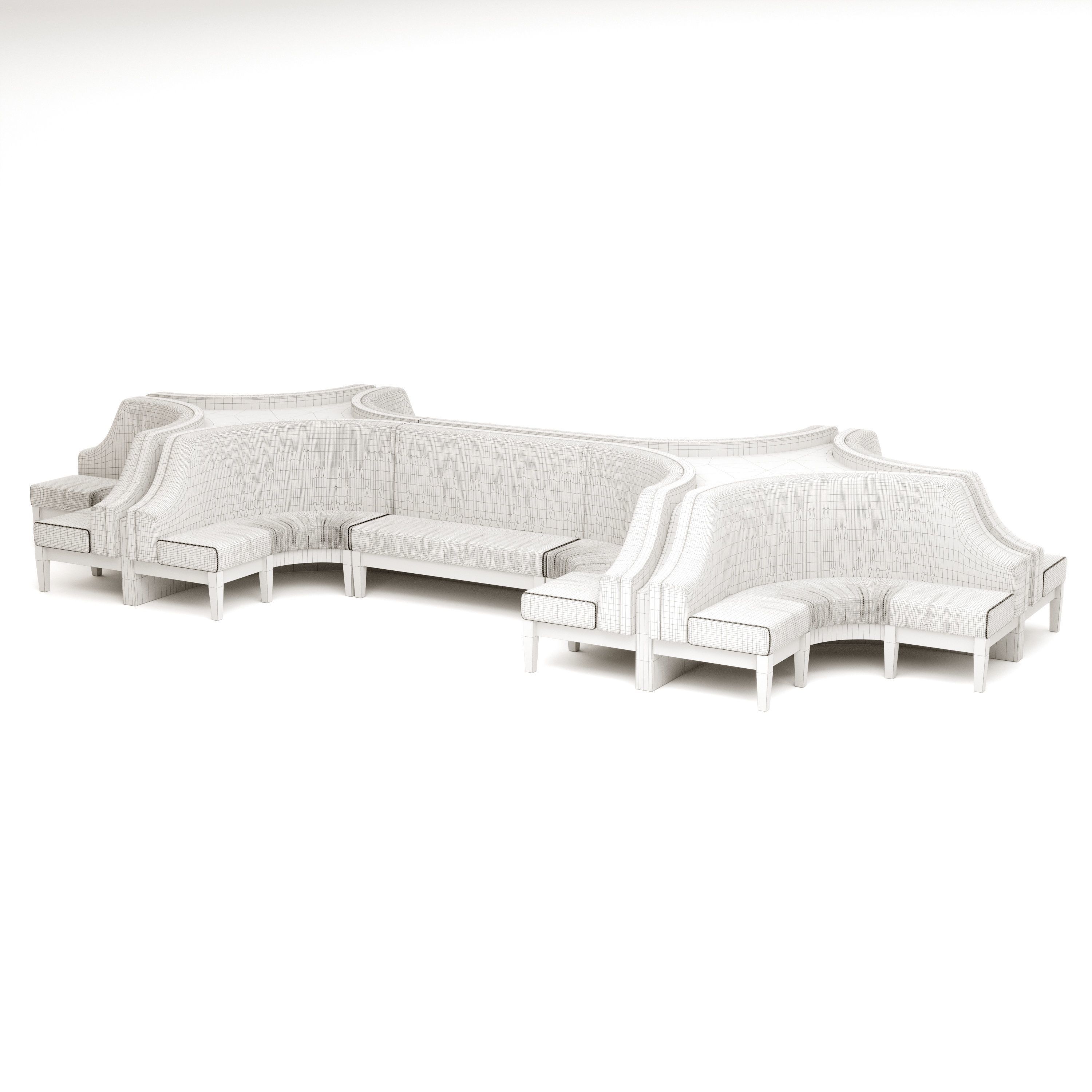 Semi-circular booth and banquette seating 3D model_11
