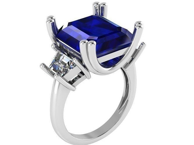 3-Stone Asscher Ring 0659 3D print model