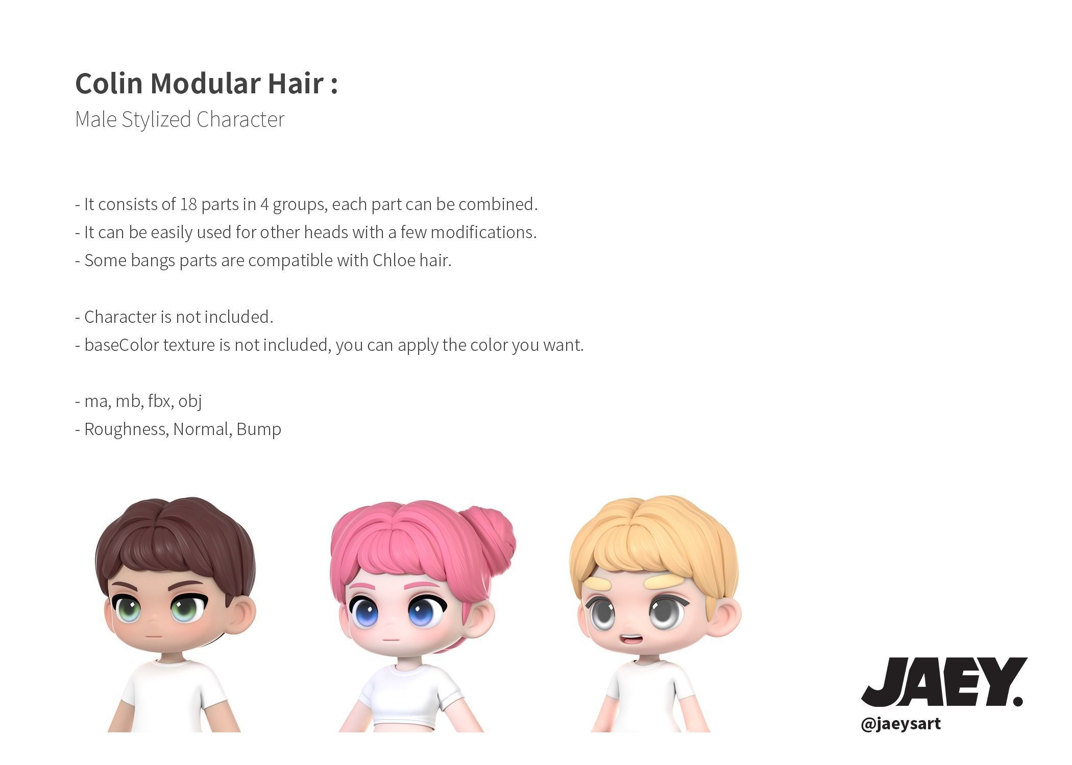 Colin Modular Hair Low-poly 3D model_9