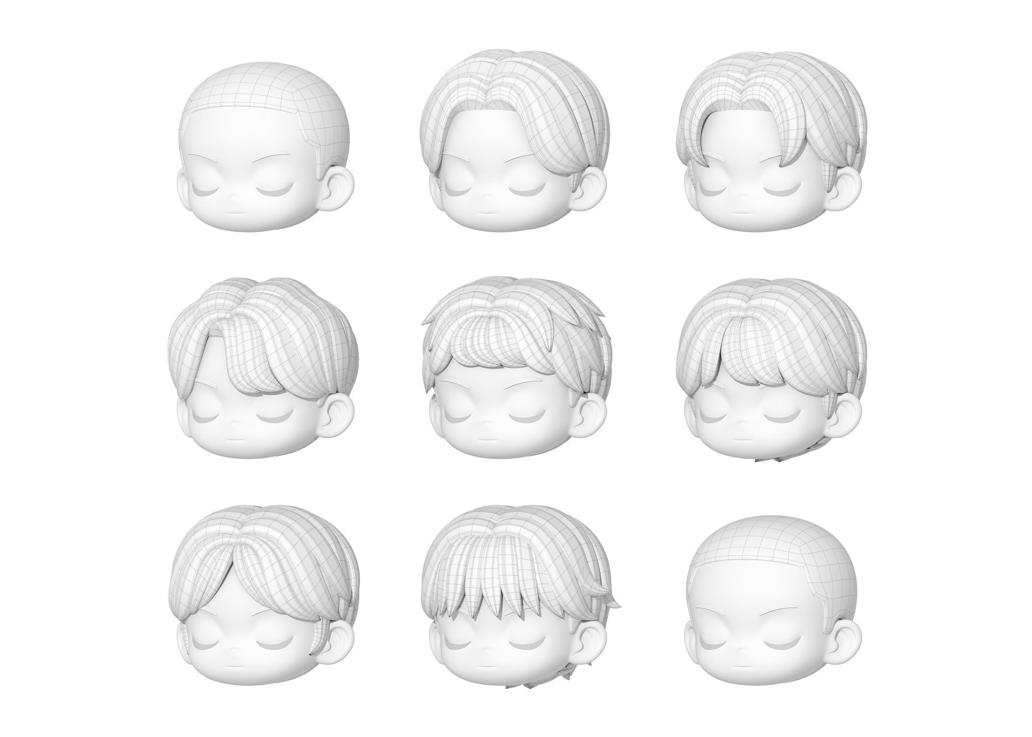 Colin Modular Hair Low-poly 3D model_4