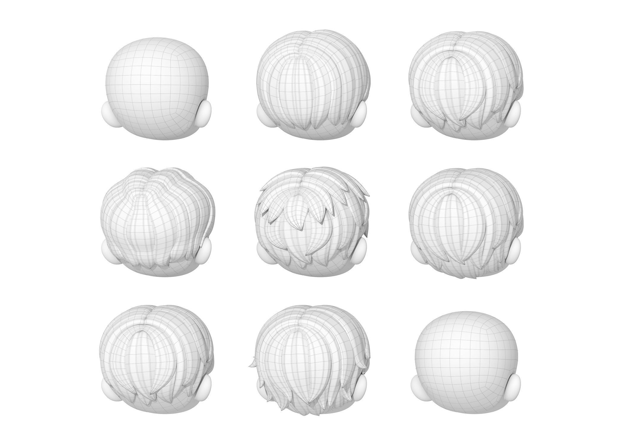 Colin Modular Hair Low-poly 3D model_5