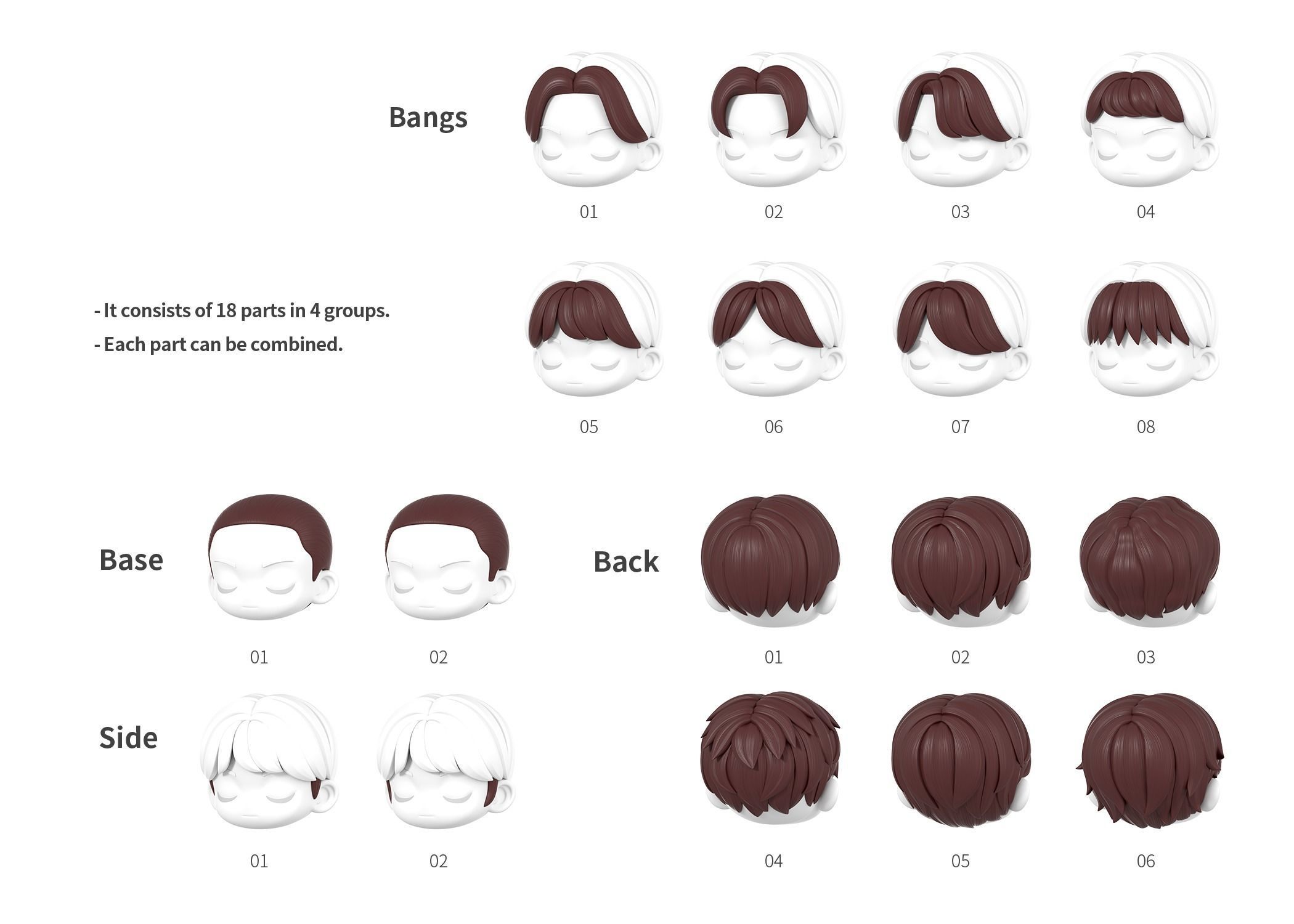 Colin Modular Hair Low-poly 3D model_3