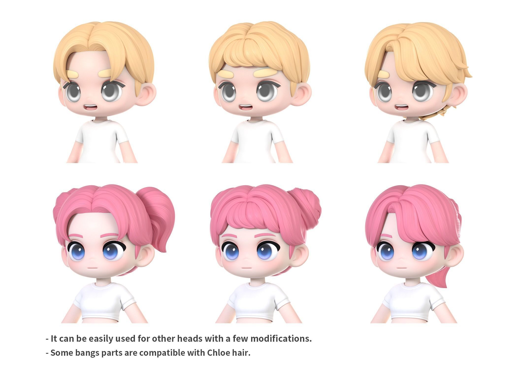 Colin Modular Hair Low-poly 3D model_2