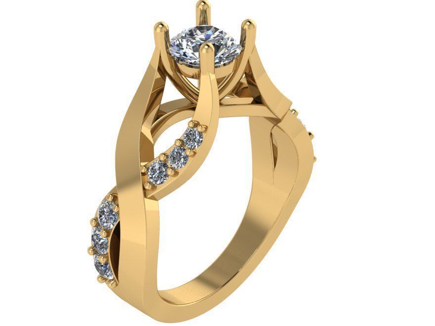 Solitaire Twisted Diamond Ring 0661 3D print model_1