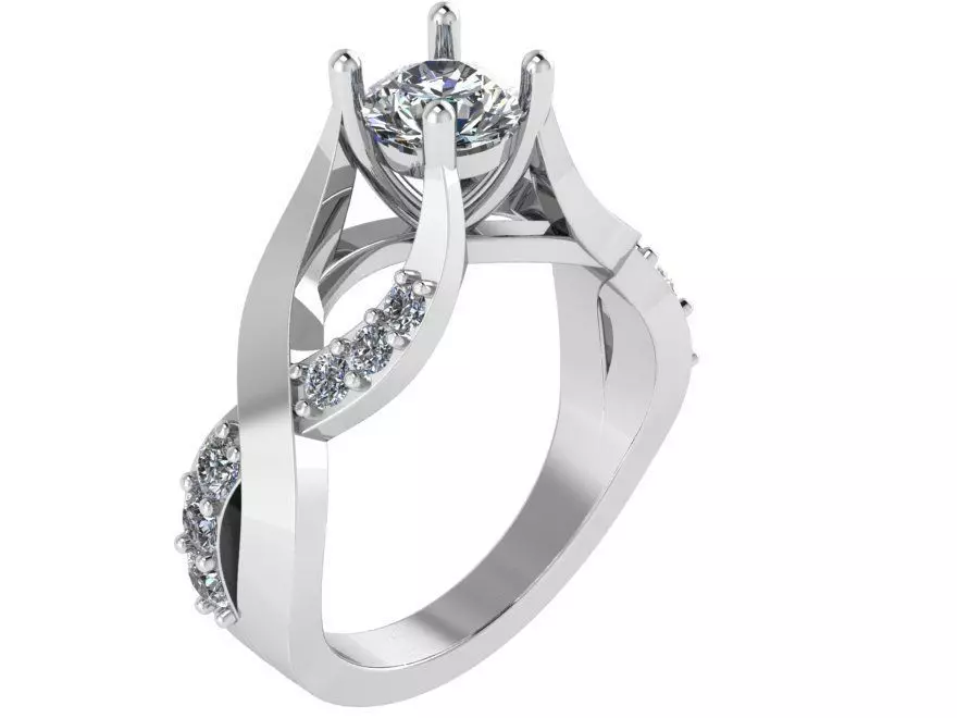 Solitaire Twisted Diamond Ring 0661 3D print model_0
