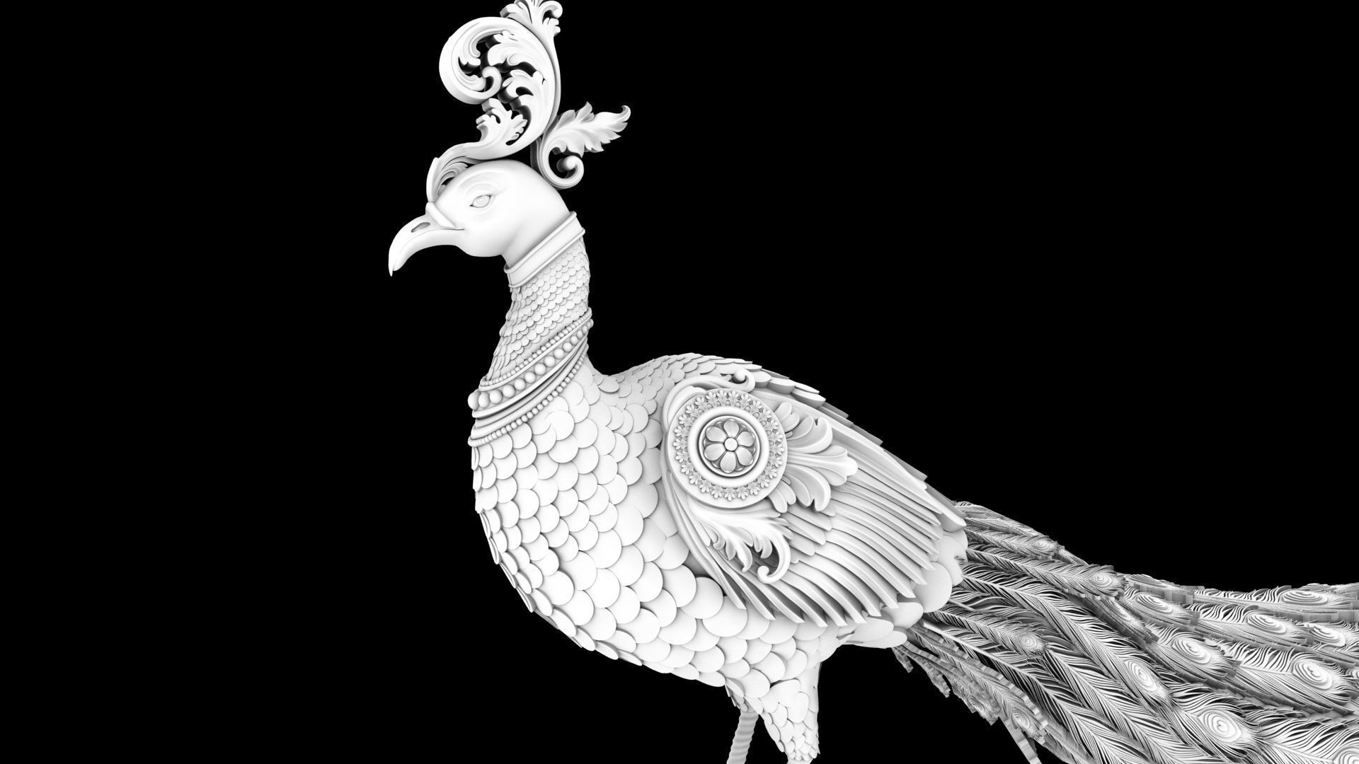 peacock Peafowl statue 3D model_9