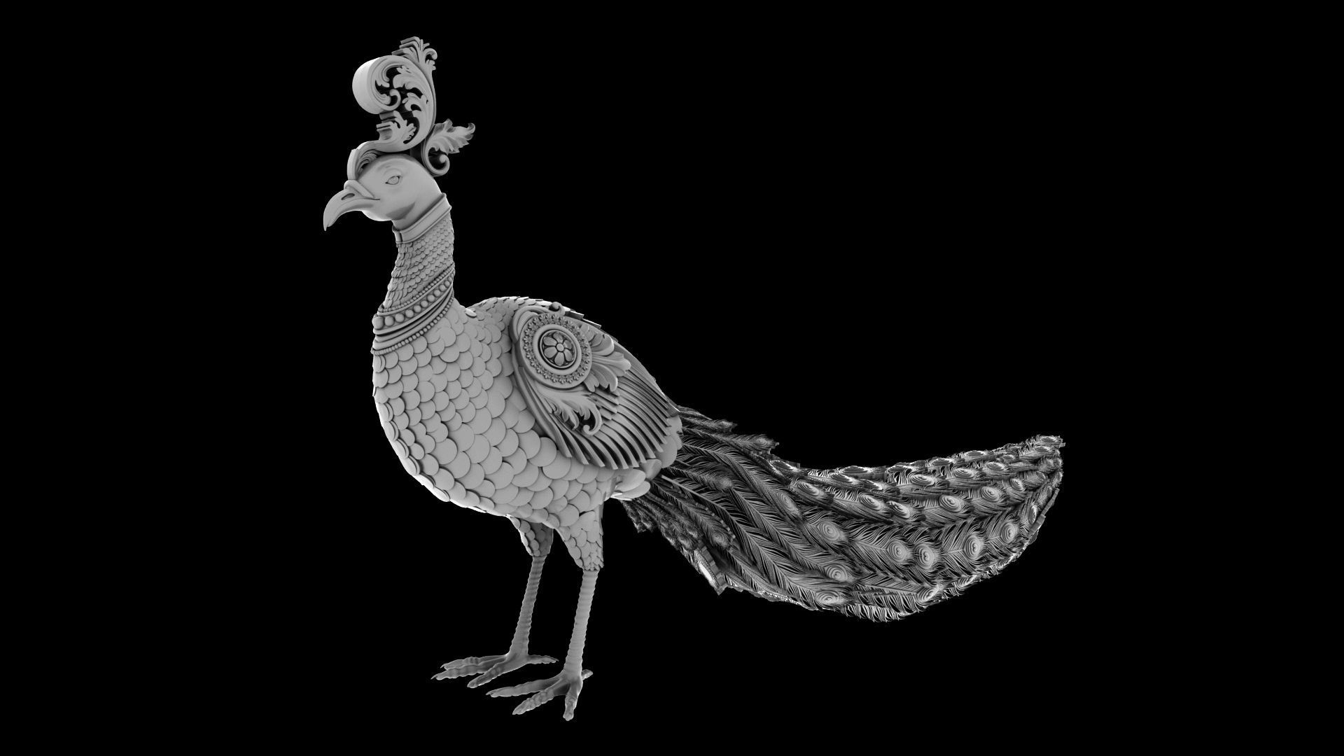 peacock Peafowl statue 3D model_8