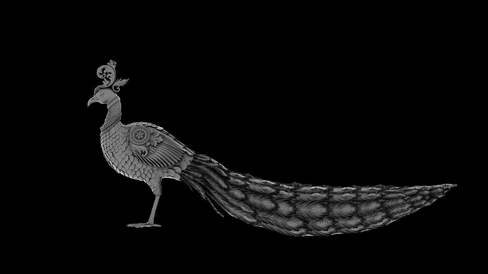 peacock Peafowl statue 3D model_1