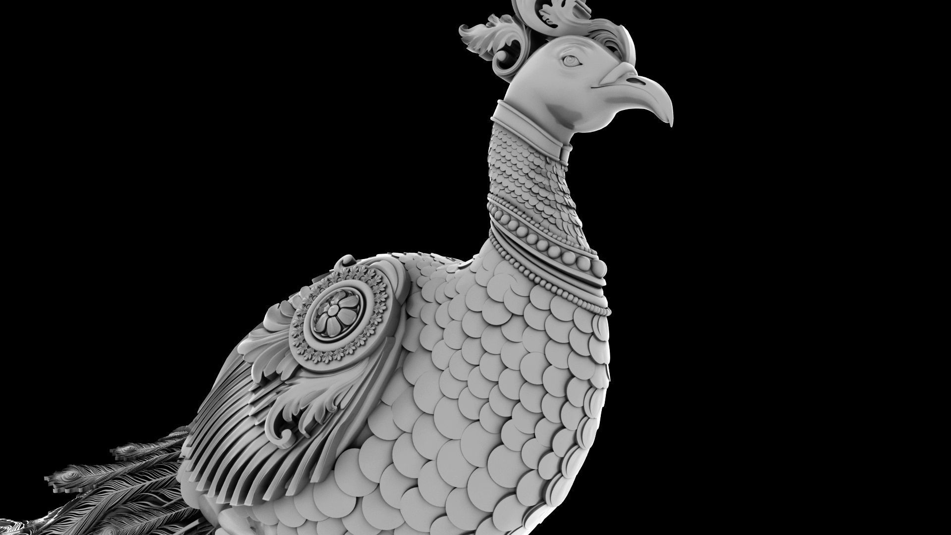 peacock Peafowl statue 3D model_6
