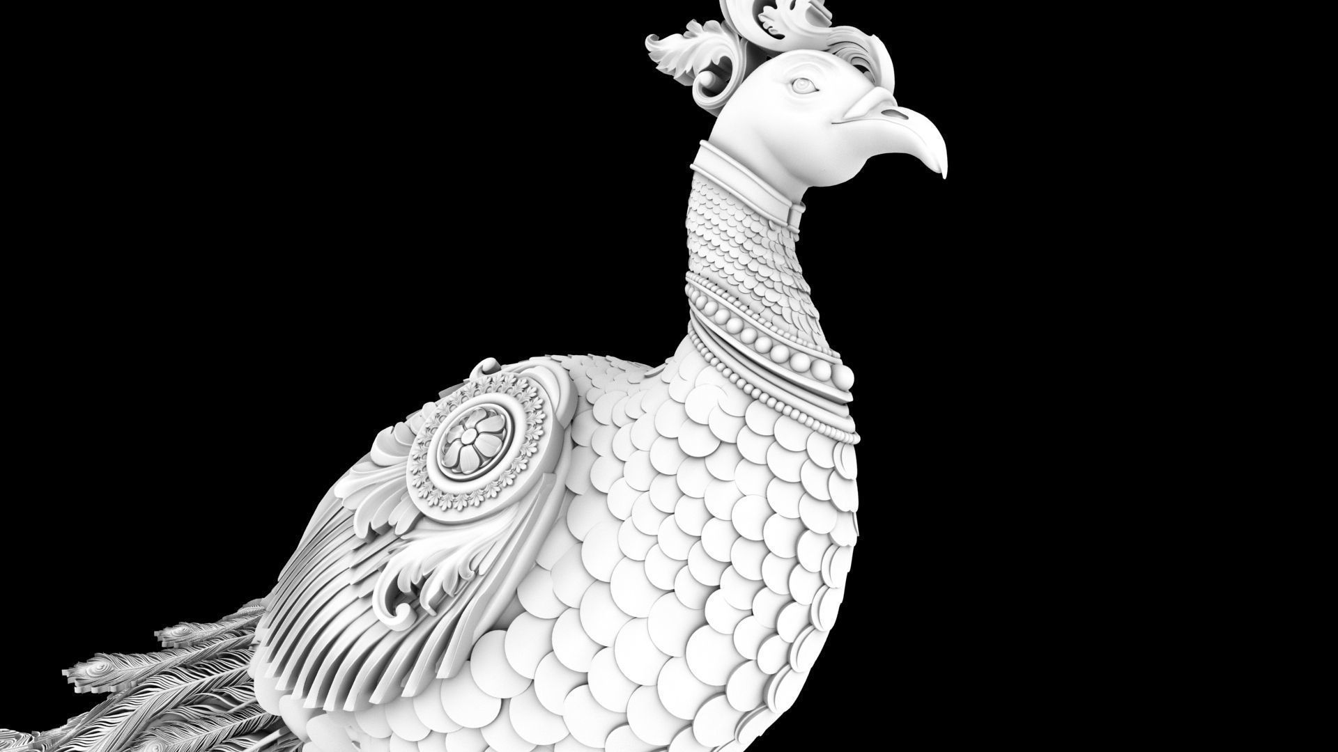 peacock Peafowl statue 3D model_12