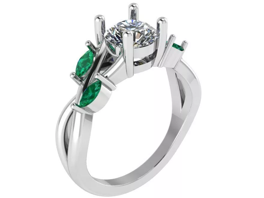 Emerald Diamond Twisted Ring 0667 3D print model