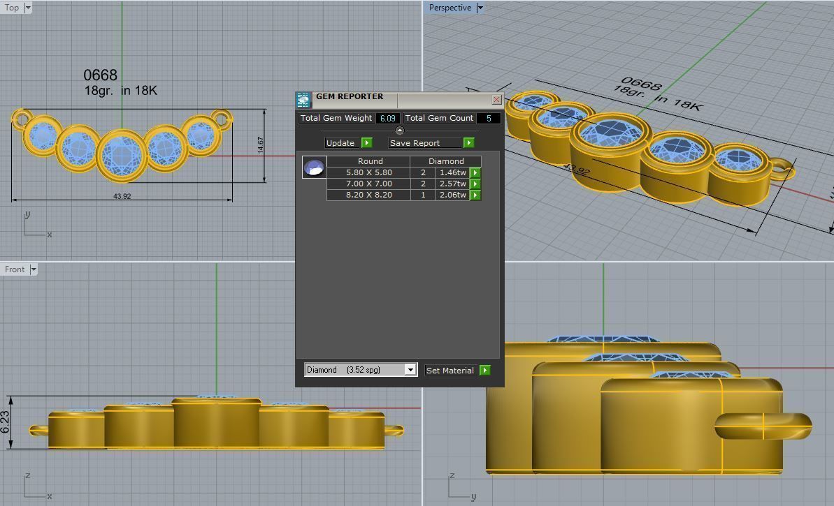 Round Diamond Row Pendant 0668 3D print model_4