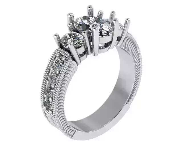 3-Stone Diamond Engraving Ring 0678