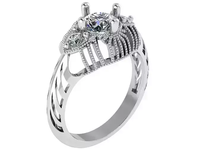 Round Diamond Openwork Ring 0681