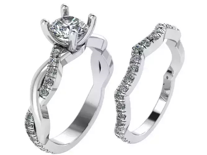 Solitaire Diamond Twisted Ring With Band 0682