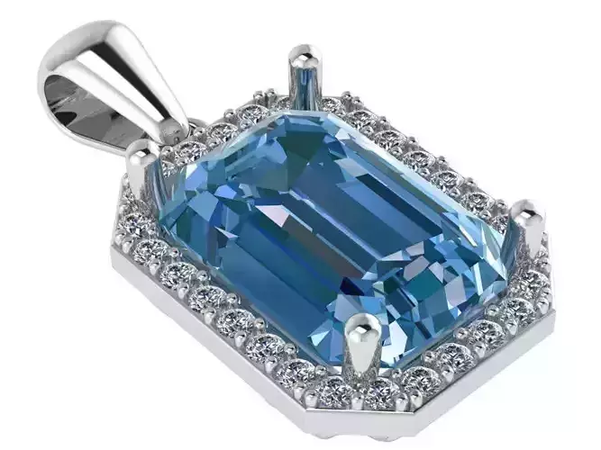Emerald Cut Halo Pendant 0683