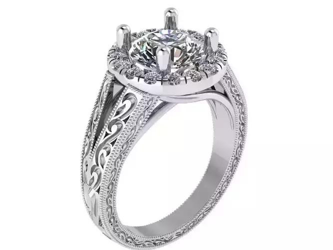 Round Halo Engraving Ring 0685