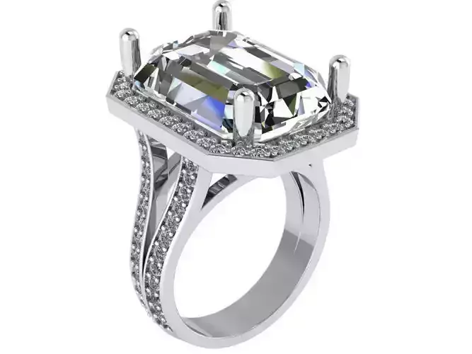 Emerald Halo Branch Shank Ring 0686