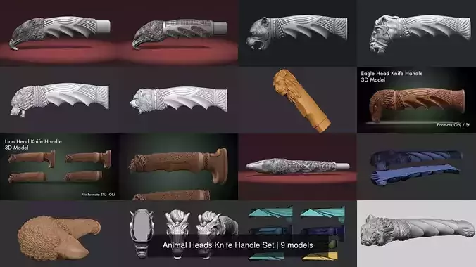 Animal Heads Knife Handle Pack 3D Model Collection