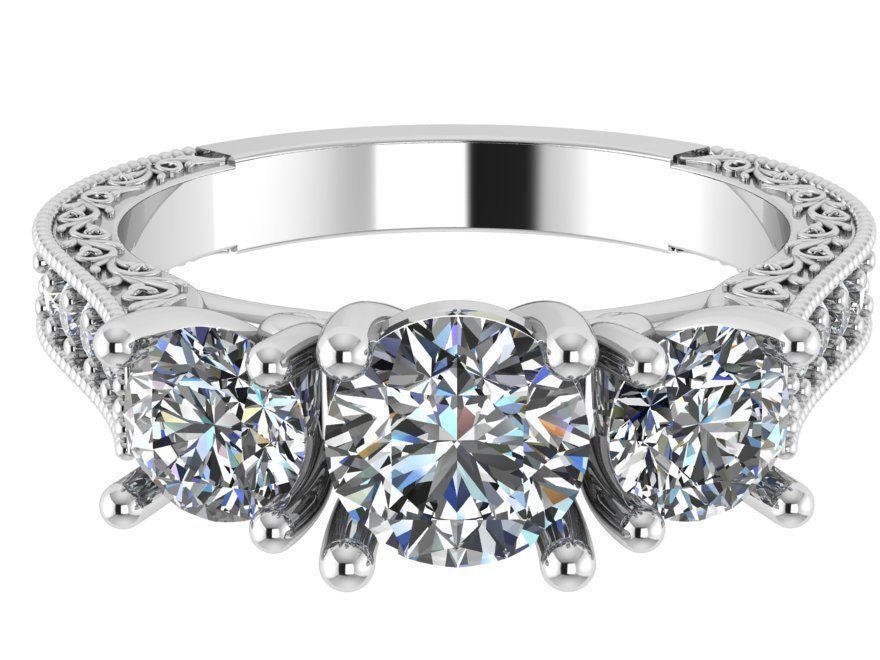 3-Stone Round Diamond Ring 0690 3D print model_2
