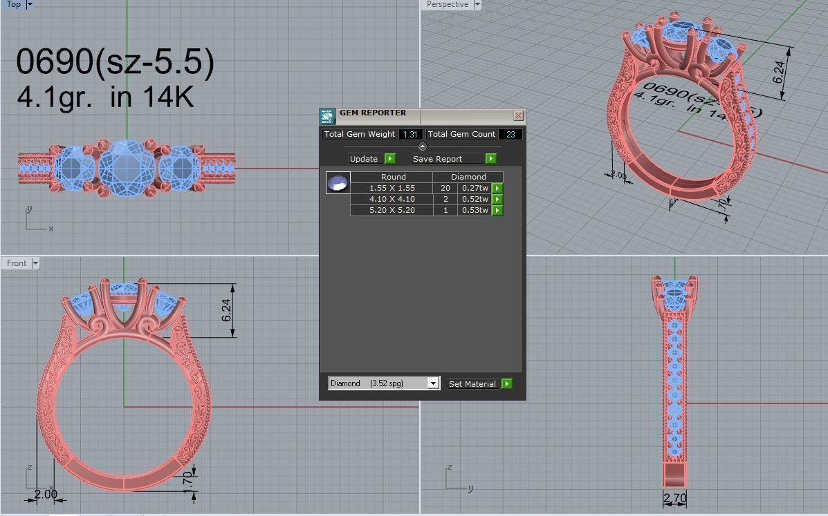 3-Stone Round Diamond Ring 0690 3D print model_4