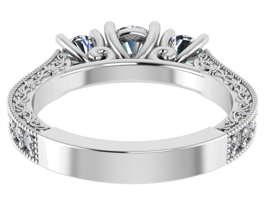 3-Stone Round Diamond Ring 0690 3D print model_3