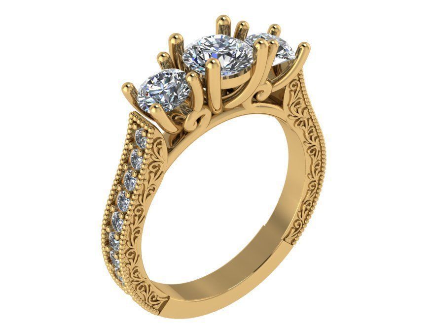 3-Stone Round Diamond Ring 0690 3D print model_1