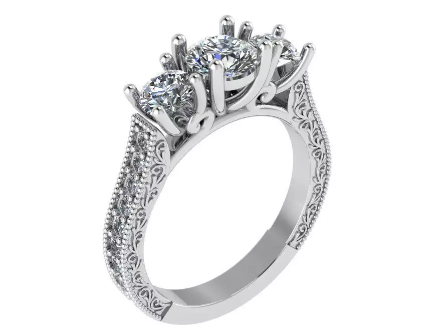 3-Stone Round Diamond Ring 0690 3D print model_0