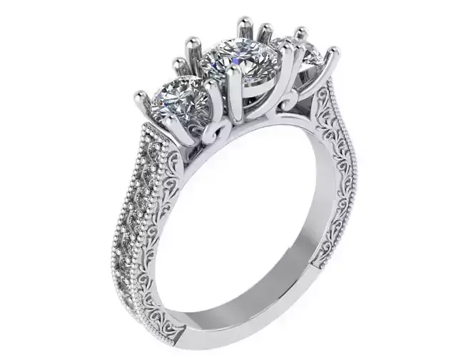 3-Stone Round Diamond Ring 0690