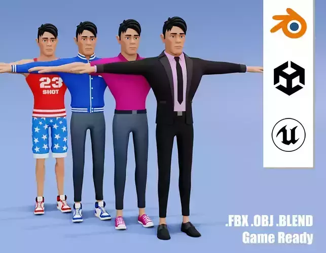 Male cartoon character with 4 outfit