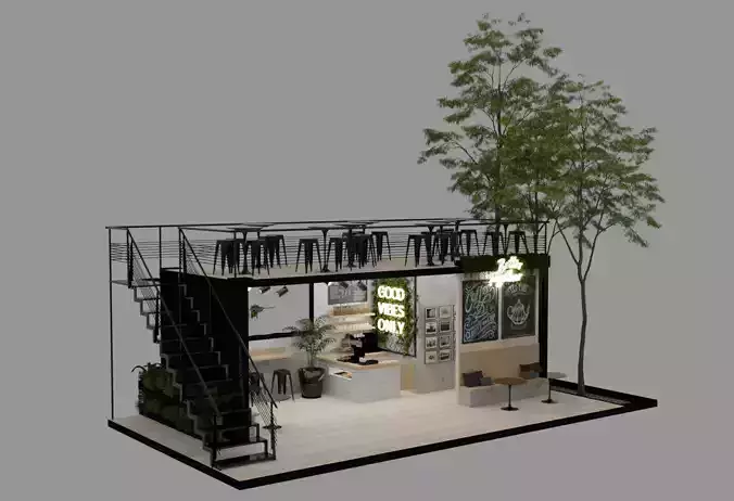 Modular Cafe Coffee Bar Shipping Container 3D model 3D model