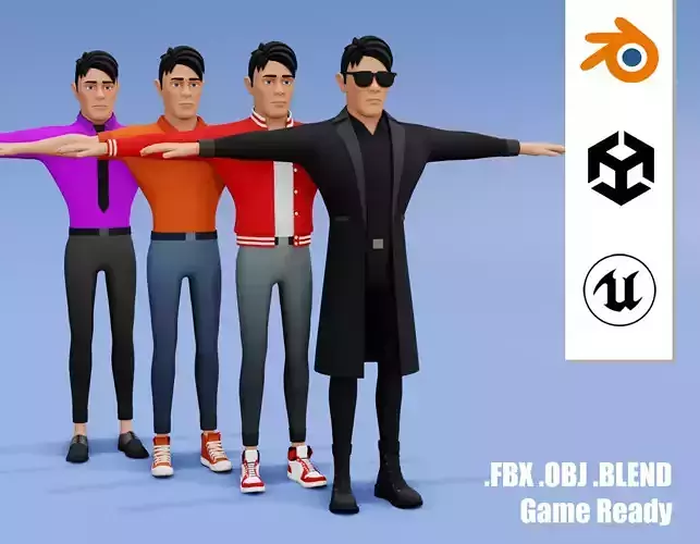 Male cartoon character with 4 outfit